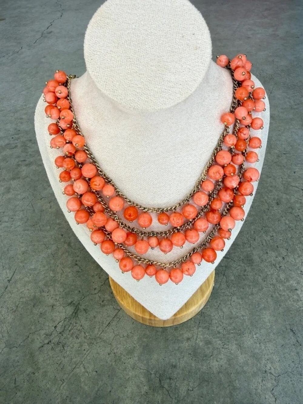 Vintage Coral Lucite Multi-Strand Statement Necklace